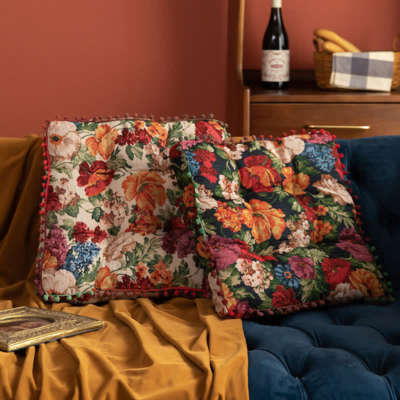 Classic Tapestry Floral Cushion with Decorative Edging