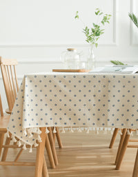 Cotton Linen Blue Daisy Printing Tablecloth