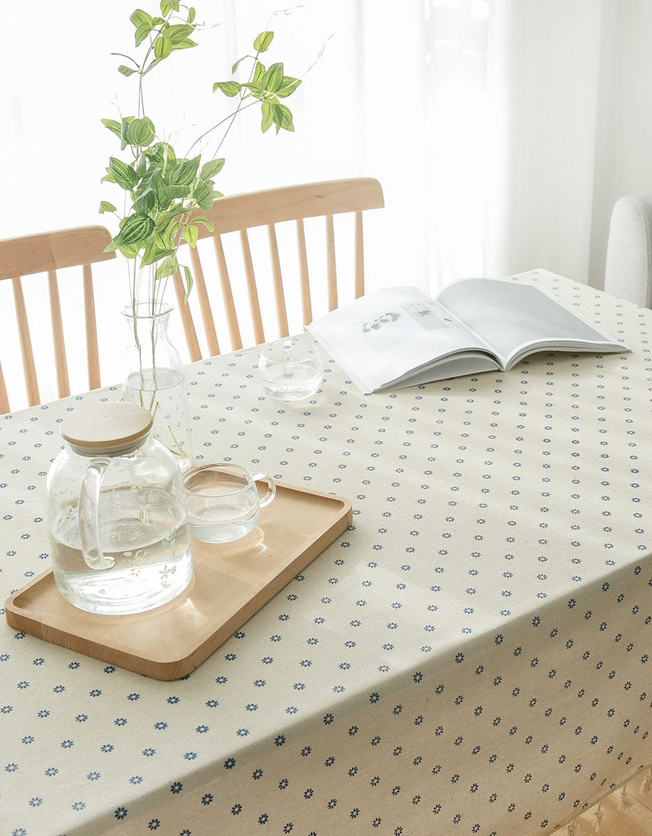 Cotton Linen Blue Daisy Printing Tablecloth