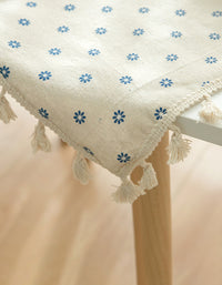 Cotton Linen Blue Daisy Printing Tablecloth