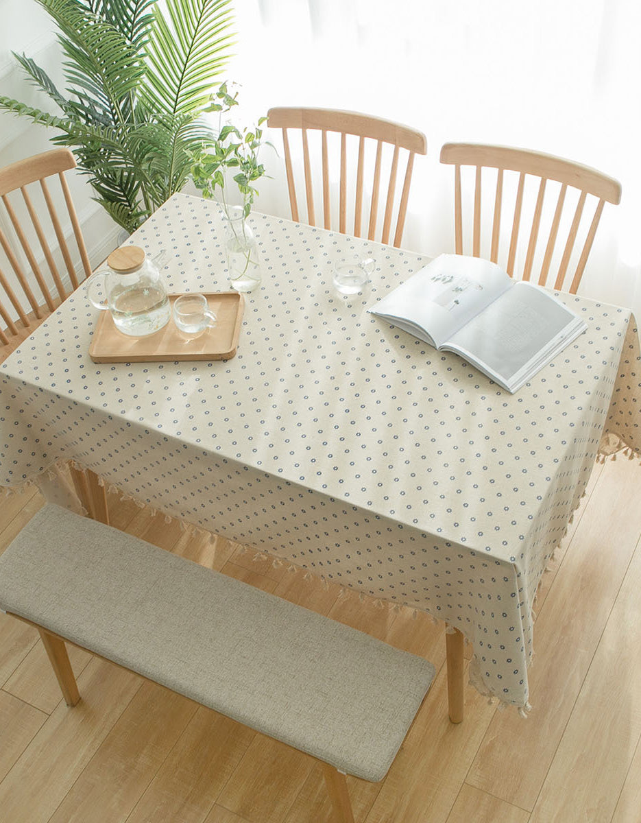 Cotton Linen Blue Daisy Printing Tablecloth