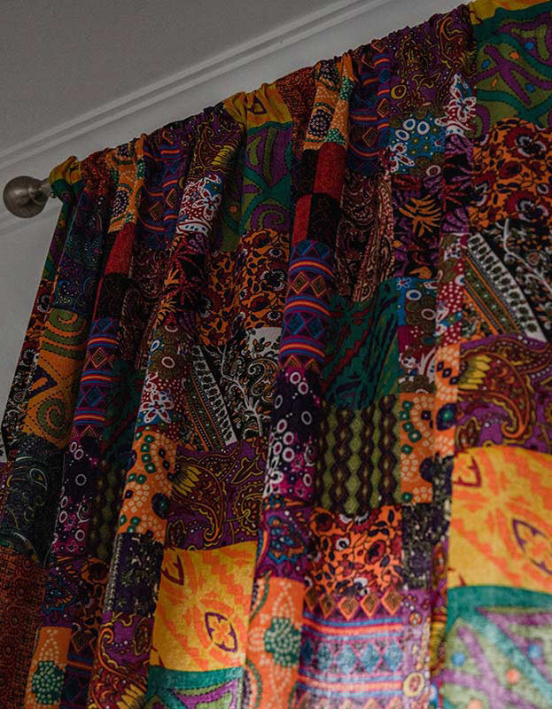 Cortinas bohemias coloridas de lino y algodón