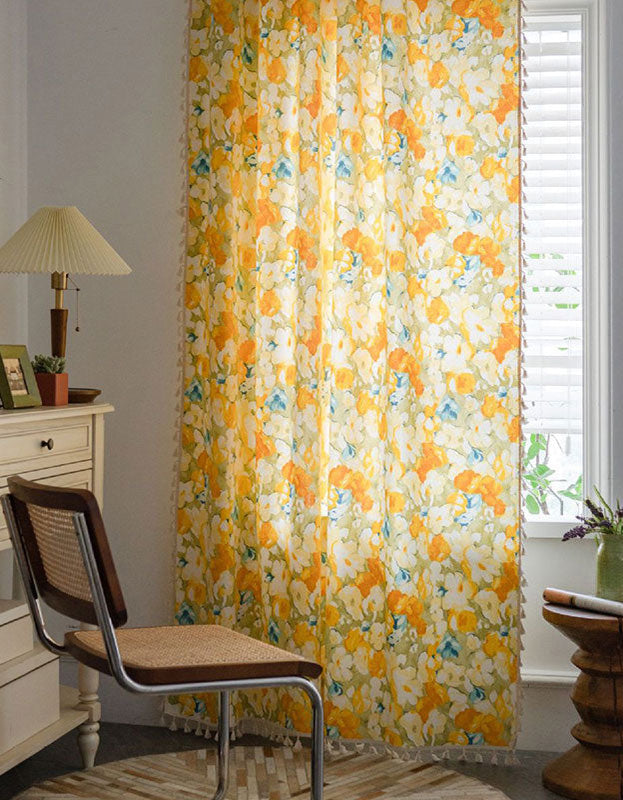 Cotton Linen Yellow Flower Curtains