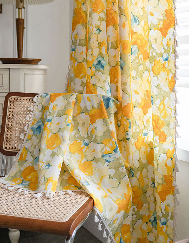 Cotton Linen Yellow Flower Curtains