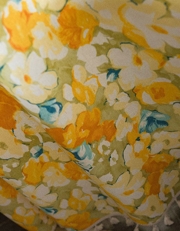 Cotton Linen Yellow Flower Curtains