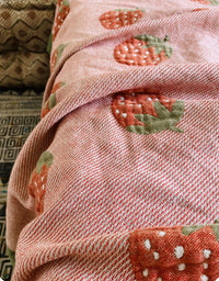 Cotton Pink Strawberry Bedroom Blanket