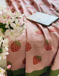 Cotton Pink Strawberry Bedroom Blanket