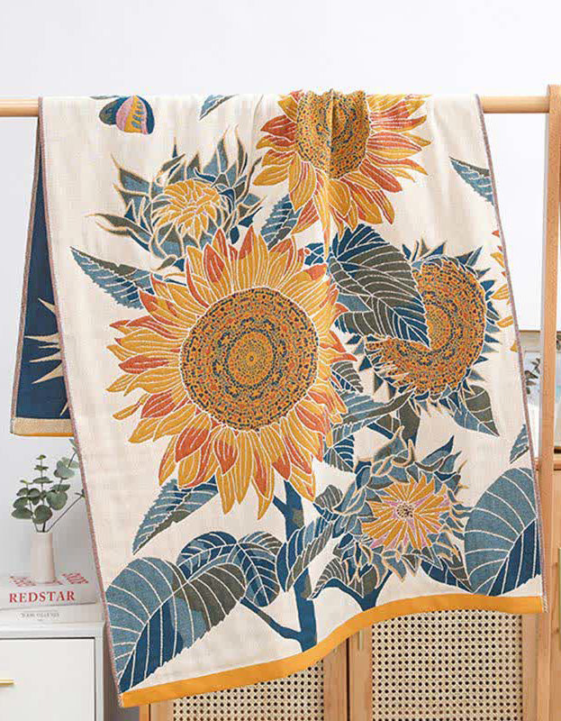 Toalla de baño reversible de algodón con estampado de girasoles