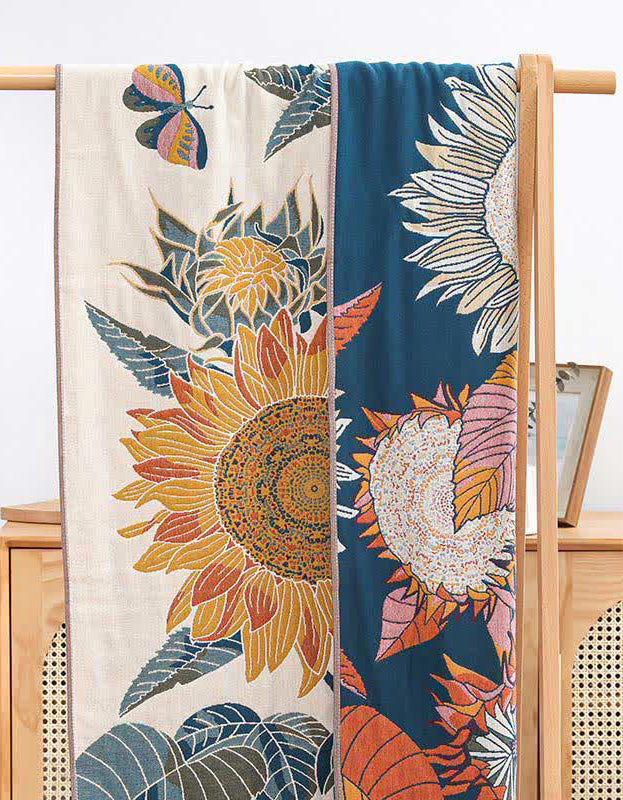 Cotton Sunflower Pattern Reversible Bath Towel