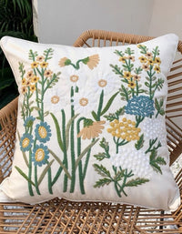 Housse de coussin brodée en coton et lin de campagne