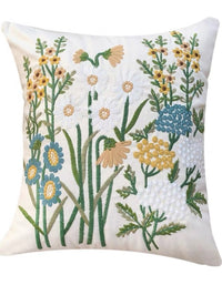 Housse de coussin brodée en coton et lin de campagne