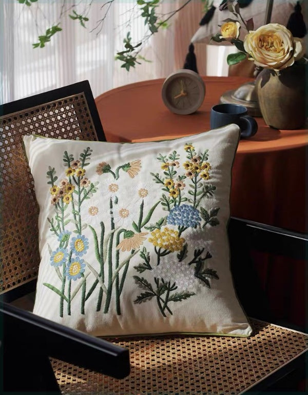 Countryside Cotton  Linen Embroidered Cushion Cover