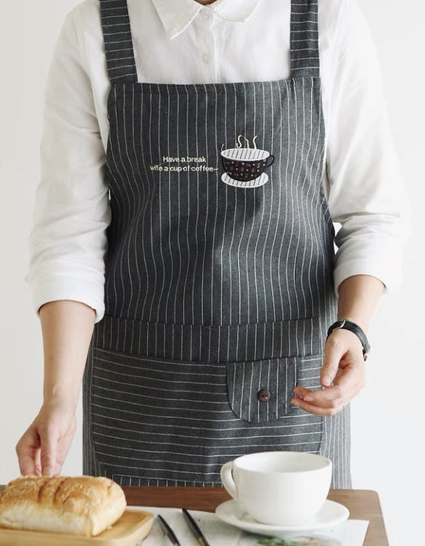 Countryside Cotton Linen Striped Home Kitchen Apron