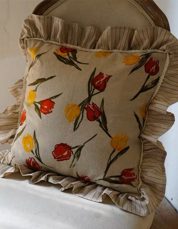 Countryside Tulip Cotton  Linen Printed Cushion Cover