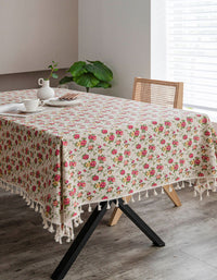 Cozy Farmhouse Style Classic Floral Tablecloth with Tassels