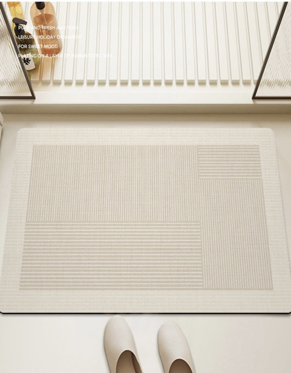 Tapis de salle de bain antidérapant en silicone absorbant l'eau blanc crème