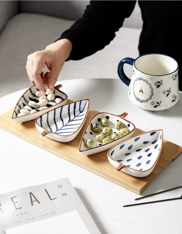 Ensemble d'assiettes à goûter créatives en céramique en forme de feuille