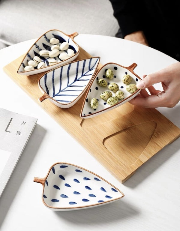 Ensemble d'assiettes à goûter créatives en céramique en forme de feuille