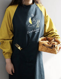 Dark Green Waterproof And Oil-proof Cotton Long-sleeved Kitchen Apron