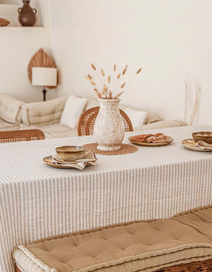 Dyed Striped French Linen Tablecloth Napkin