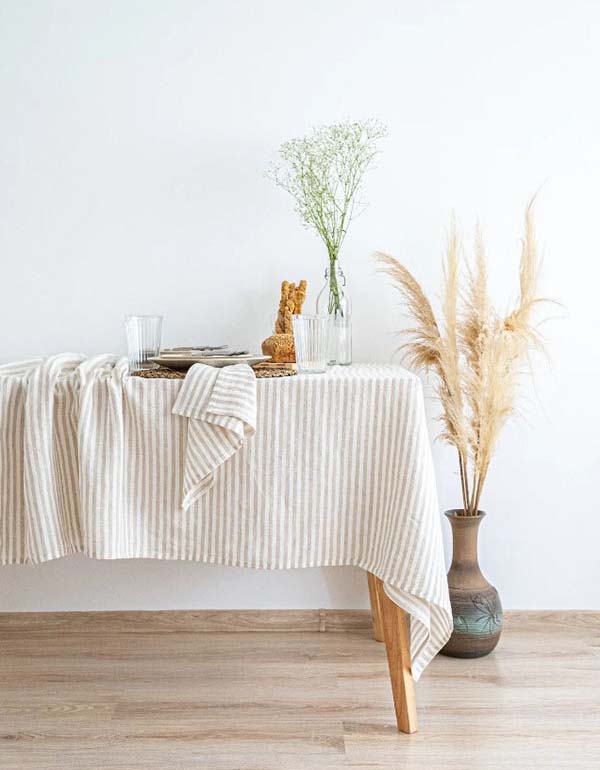 Dyed Striped French Linen Tablecloth Napkin