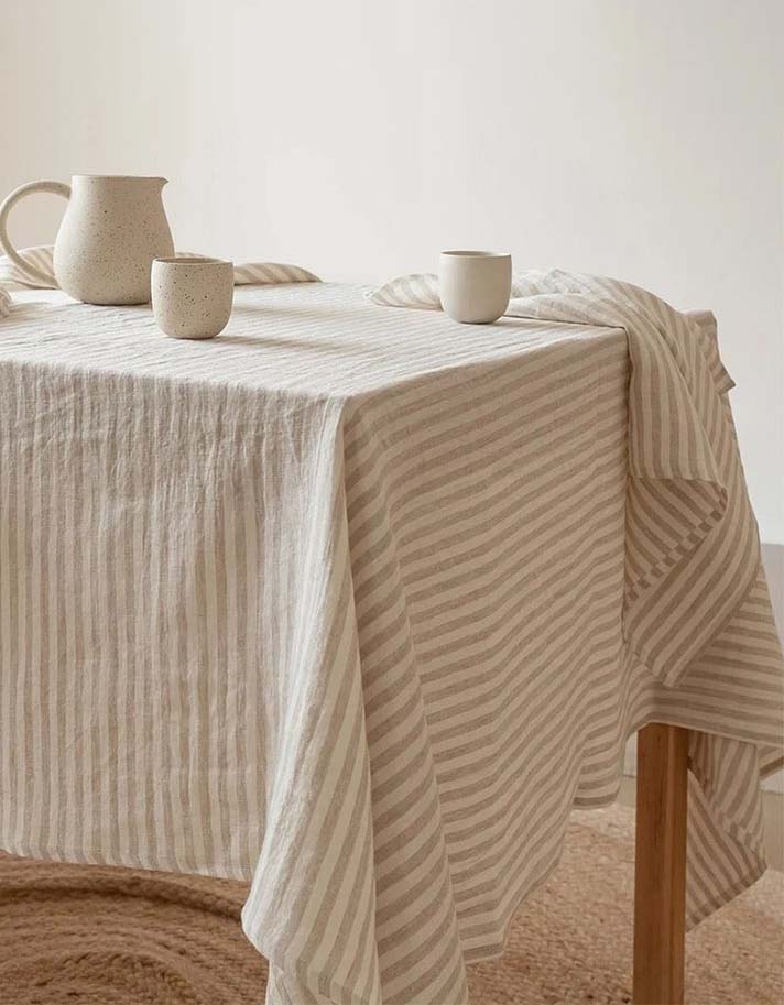 Dyed Striped French Linen Tablecloth Napkin