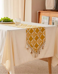 Eastern European Rhombus Yellow Pointed Tassel Table Runner