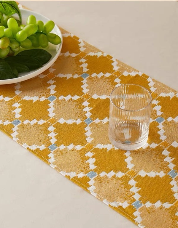 Eastern European Rhombus Yellow Pointed Tassel Table Runner