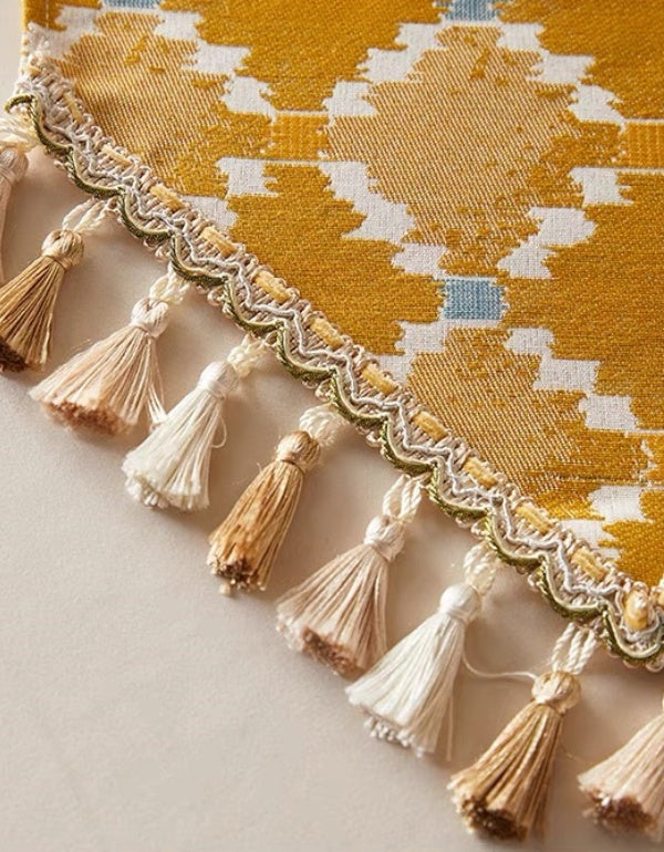 Eastern European Rhombus Yellow Pointed Tassel Table Runner