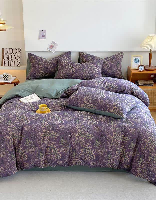 Elegant Botanical Purple Floral Bedding Set (4PCS)