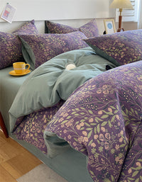 Elegant Botanical Purple Floral Bedding Set (4PCS)