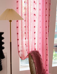 Elegant Pink Sheer Curtain with Textured Floral Accents