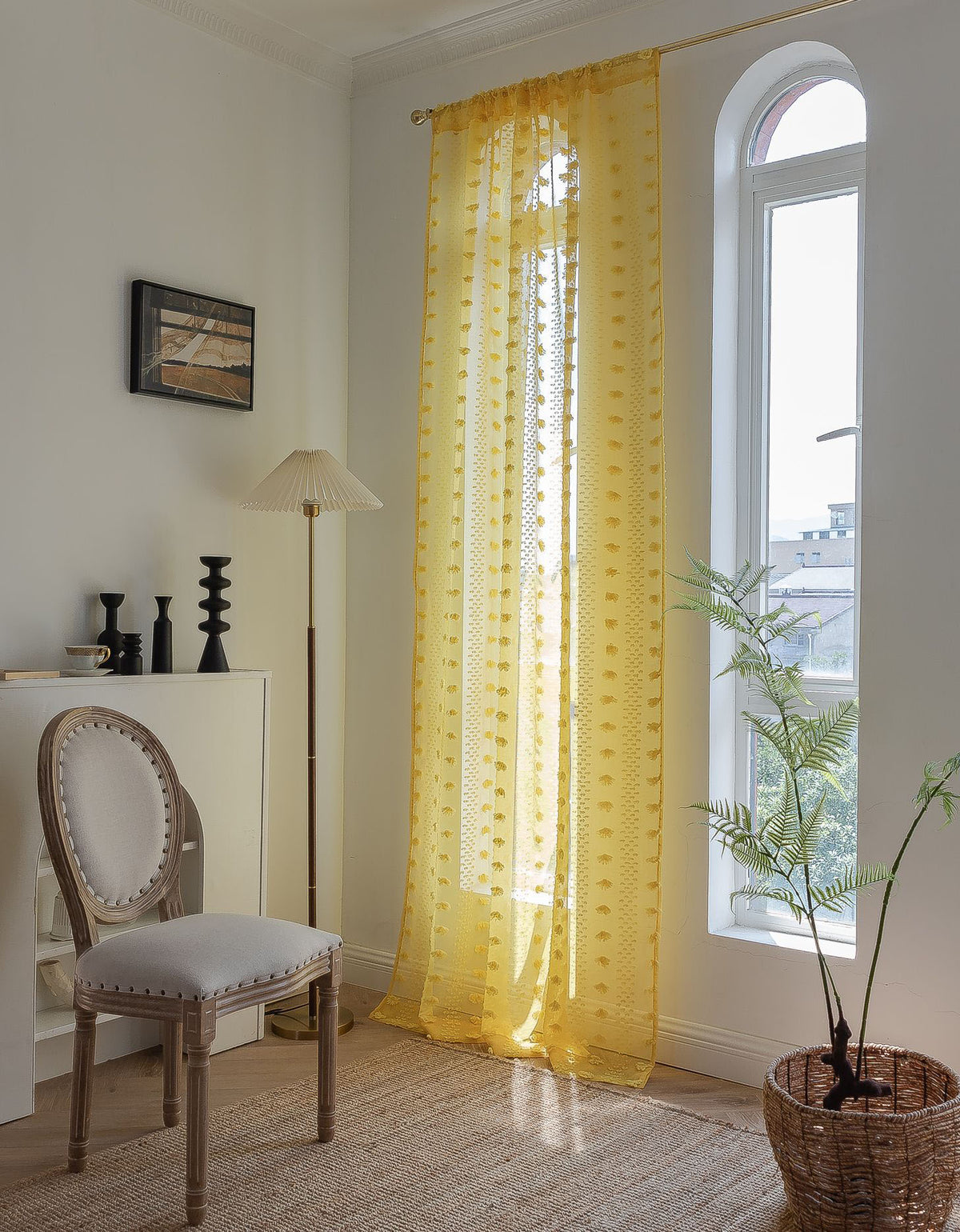 Elegant Pink Sheer Curtain with Textured Floral Accents