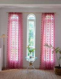 Elegant Pink Sheer Curtain with Textured Floral Accents