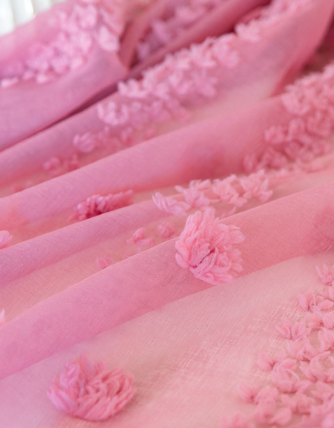 Elegant Pink Sheer Curtain with Textured Floral Accents