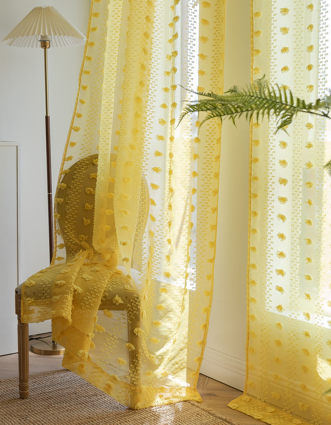 Elegant Pink Sheer Curtain with Textured Floral Accents