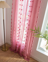 Elegant Pink Sheer Curtain with Textured Floral Accents