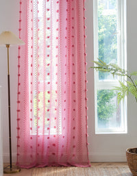 Elegant Pink Sheer Curtain with Textured Floral Accents