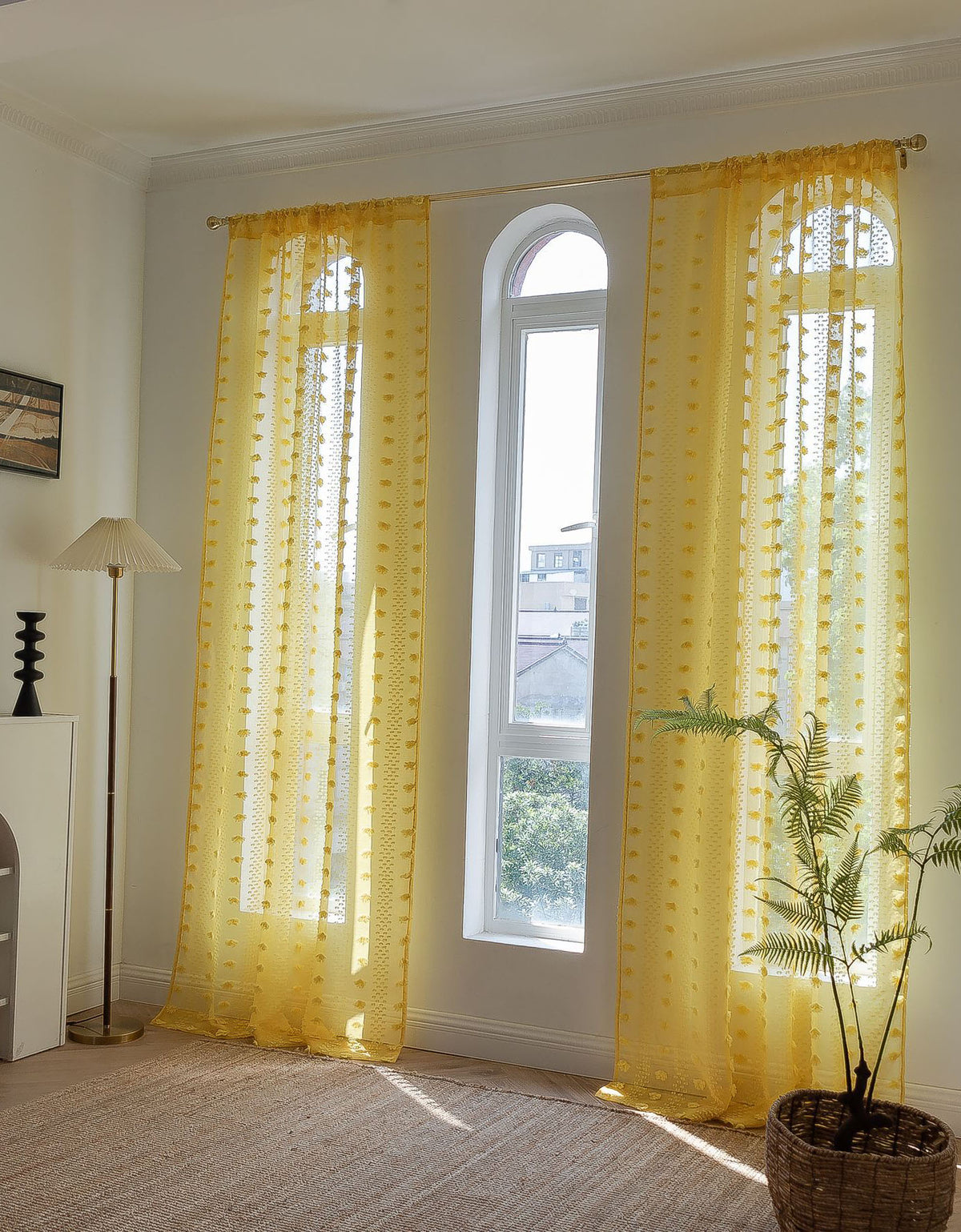 Elegant Pink Sheer Curtain with Textured Floral Accents