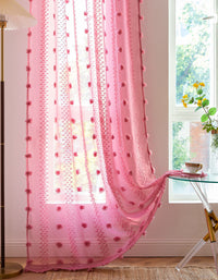 Elegant Pink Sheer Curtain with Textured Floral Accents