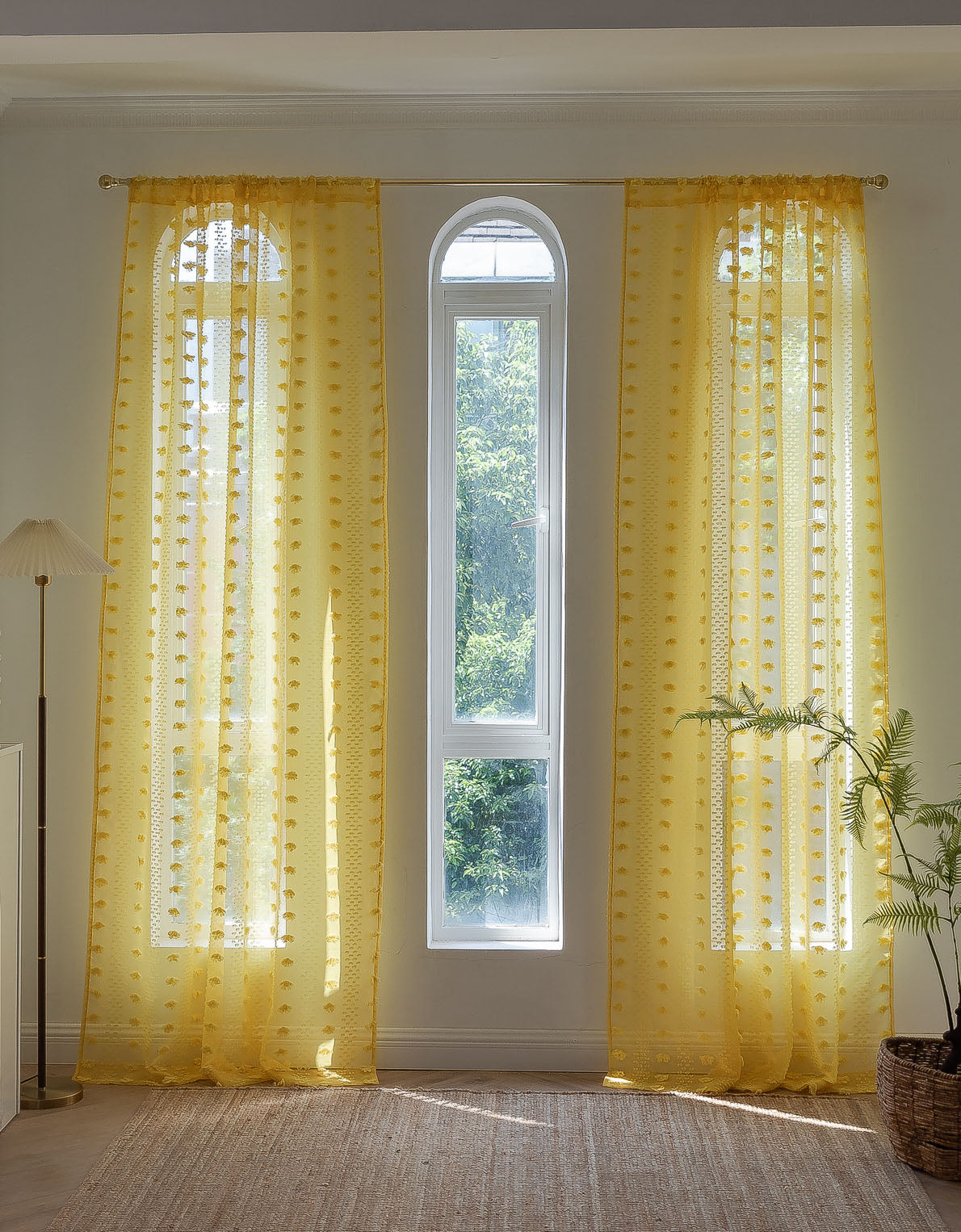 Elegant Pink Sheer Curtain with Textured Floral Accents