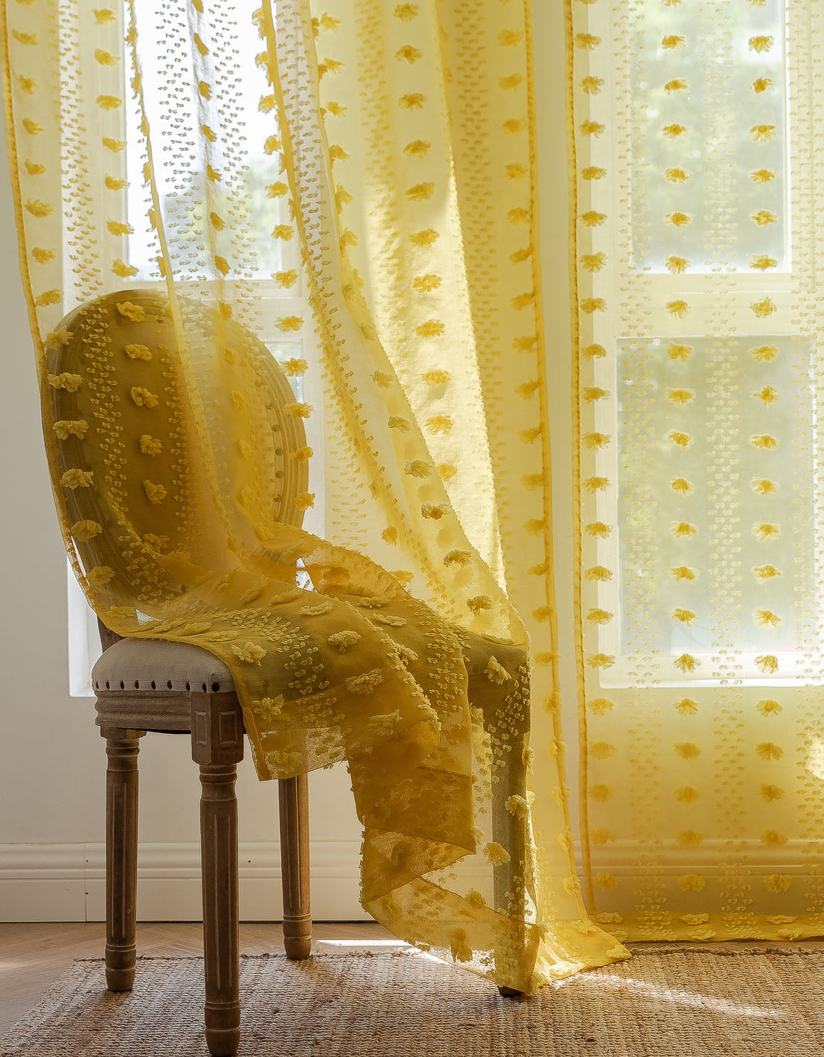 Elegant Pink Sheer Curtain with Textured Floral Accents