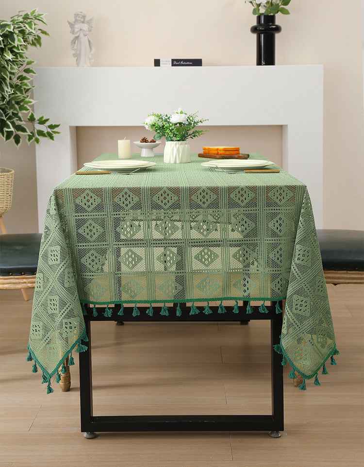 Elegant Vintage Boho Lace Tablecloth with Tassels