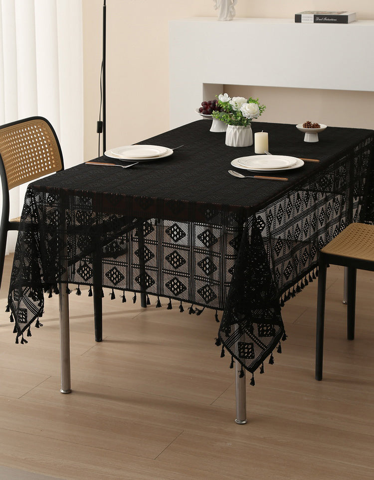 Elegant Vintage Boho Lace Tablecloth with Tassels