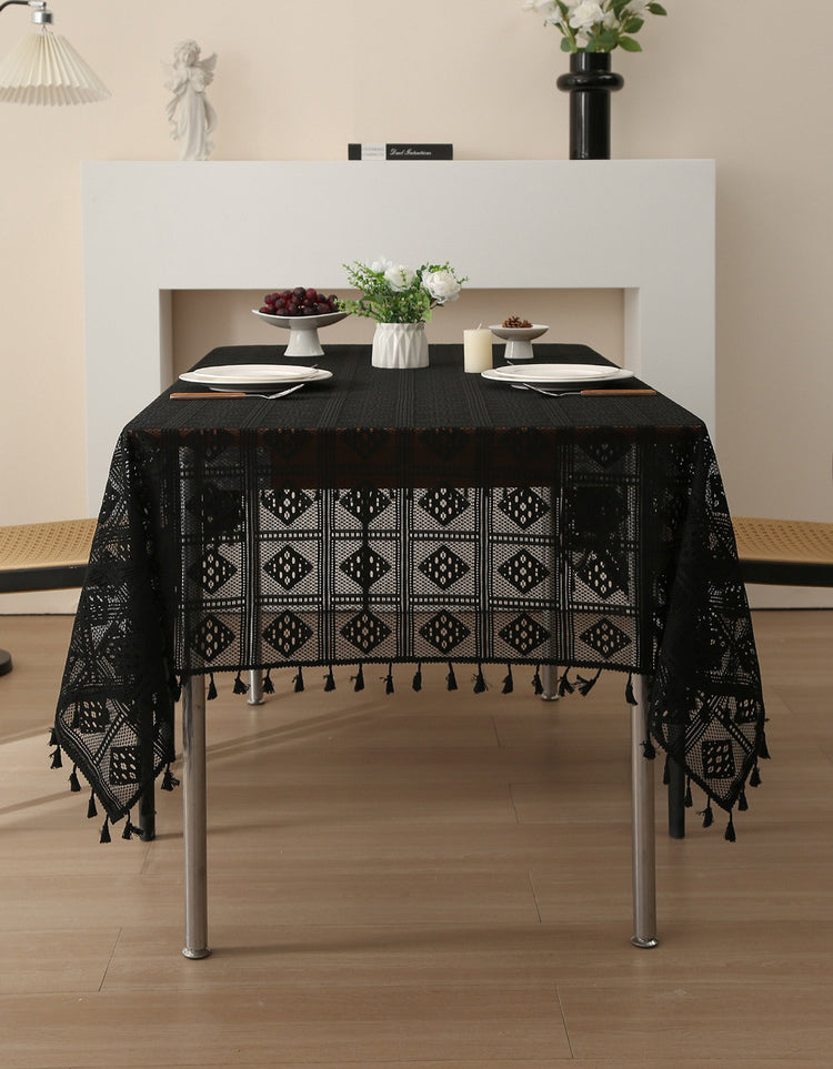 Elegant Vintage Boho Lace Tablecloth with Tassels