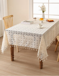 Elegant Vintage Boho Lace Tablecloth with Tassels