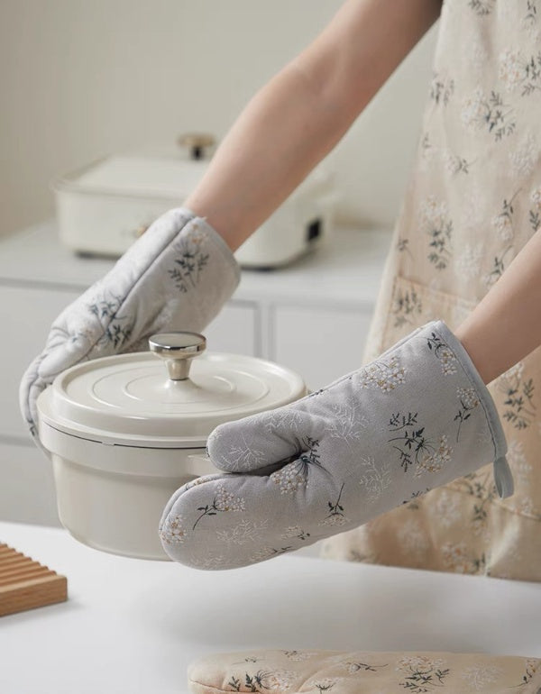 Gants de cuisson au micro-ondes en coton brodé