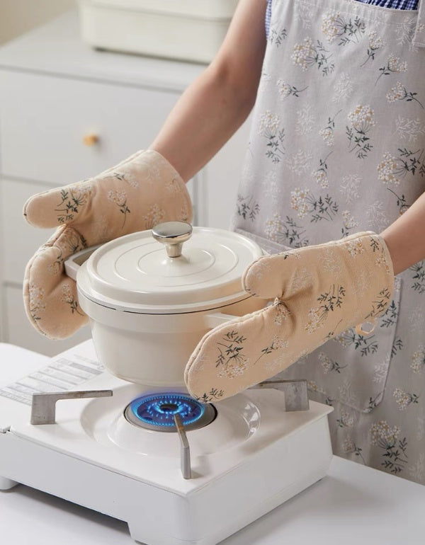 Gants de cuisson au micro-ondes en coton brodé