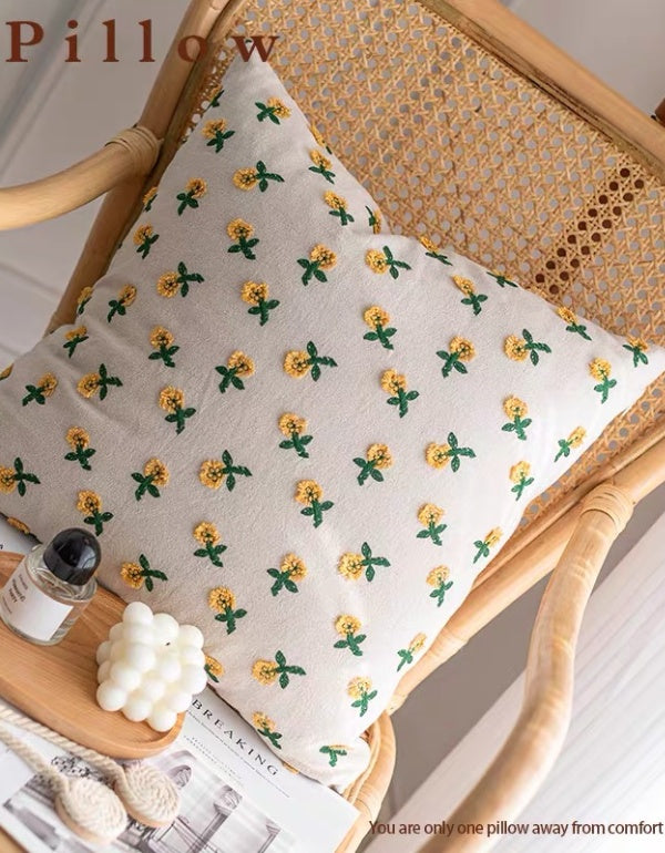 Embroidered Daisy Cushion Cover