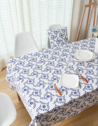 Farmhouse Blue Printed Cotton Tablecloth